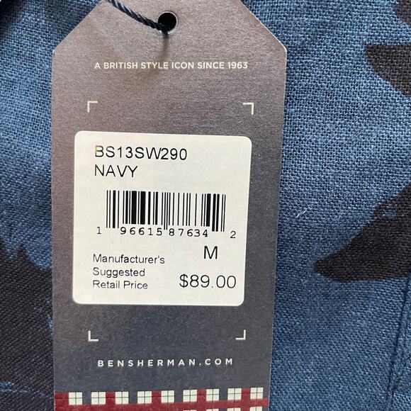 Men's BEN SHERMAN Tikki Aloha Hawaiian Short Sleeve Shirt Blue|Navy Size M NEW - Picture 5 of 7